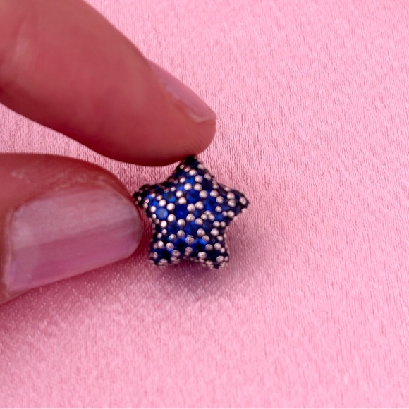 Blue Rhinestones Star Sterling Silver Charm for Bracelets - Picture 3 of 7